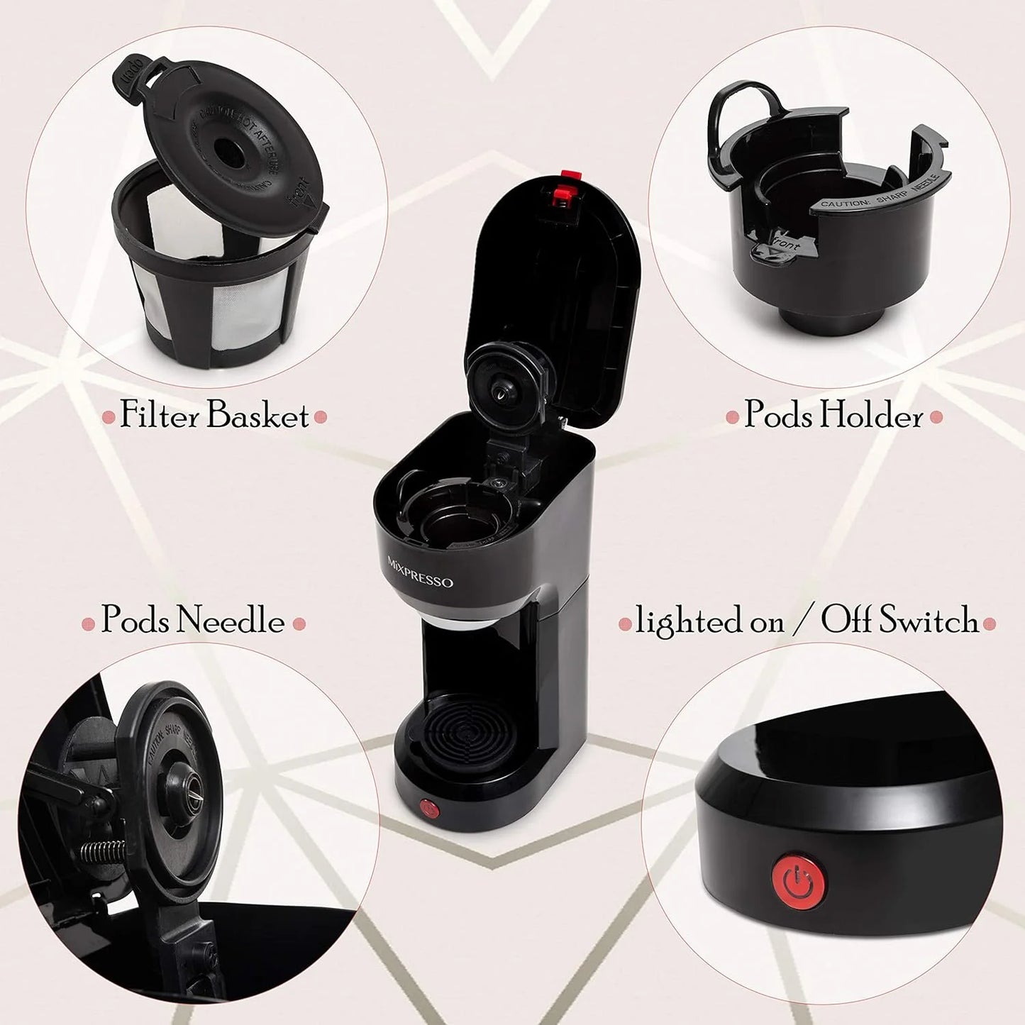 Single Serve Coffee Brewer, K Cup Compatible & Ground Coffee 14 Oz Red