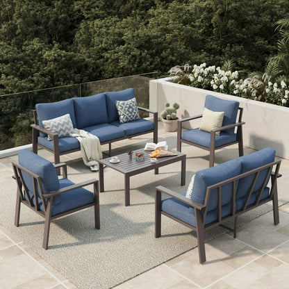 Aluminum Patio Furniture Set, Contemporary Outdoor Couch Set, Aluminum Patio Conversation Set, Blue