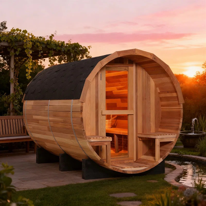 6-Person Patchworkred Cedar Traditional Steam Barrel Sauna