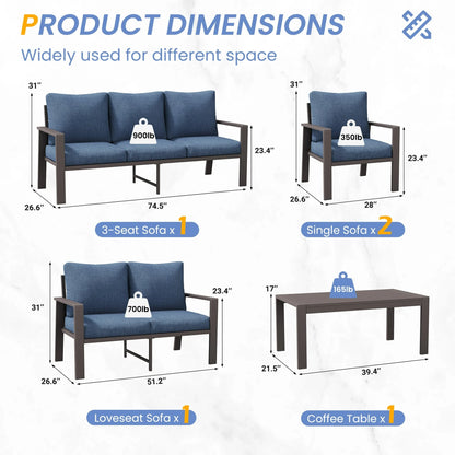 Aluminum Patio Furniture Set, Contemporary Outdoor Couch Set, Aluminum Patio Conversation Set, Blue