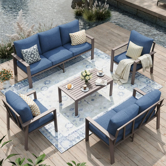 Aluminum Patio Furniture Set, Contemporary Outdoor Couch Set, Aluminum Patio Conversation Set, Blue